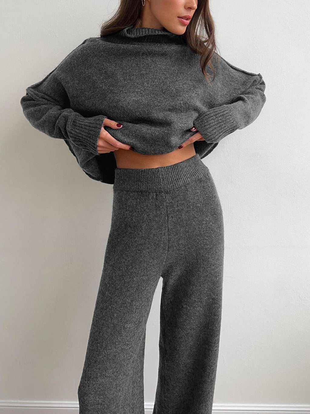 Women's Soft Knit Turtleneck Lounge Set - Cozy Casual Wear for Home Relaxation and Comfort