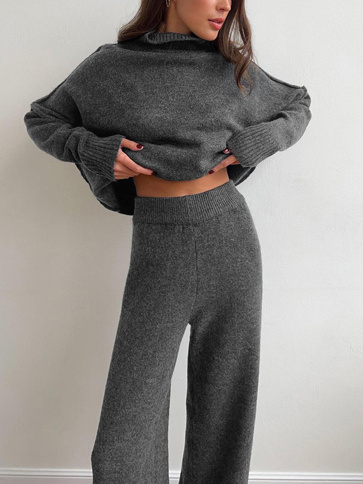 Women's Soft Knit Turtleneck Lounge Set - Cozy Casual Wear for Home Relaxation and Comfort