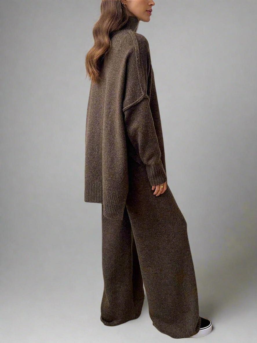 Women's Soft Knit Turtleneck Lounge Set - Cozy Casual Wear for Home Relaxation and Comfort