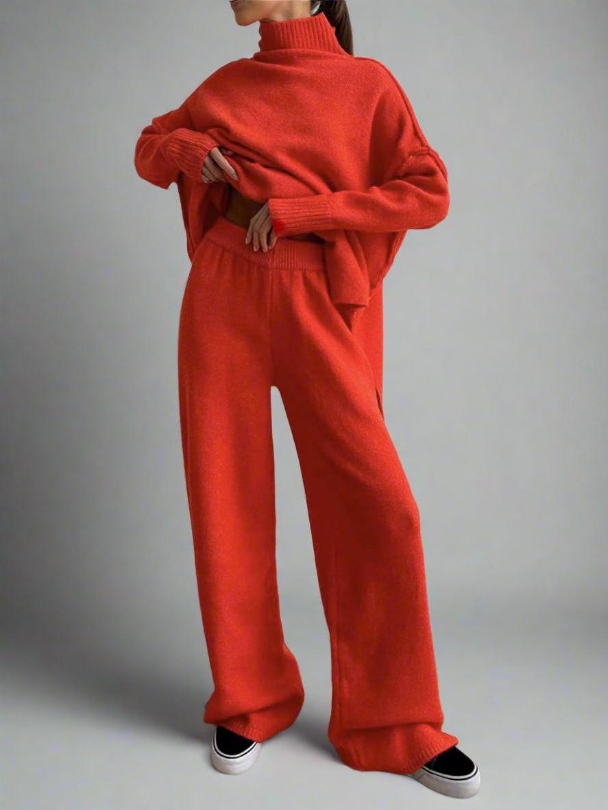 Women's Soft Knit Turtleneck Lounge Set - Cozy Casual Wear for Home Relaxation and Comfort