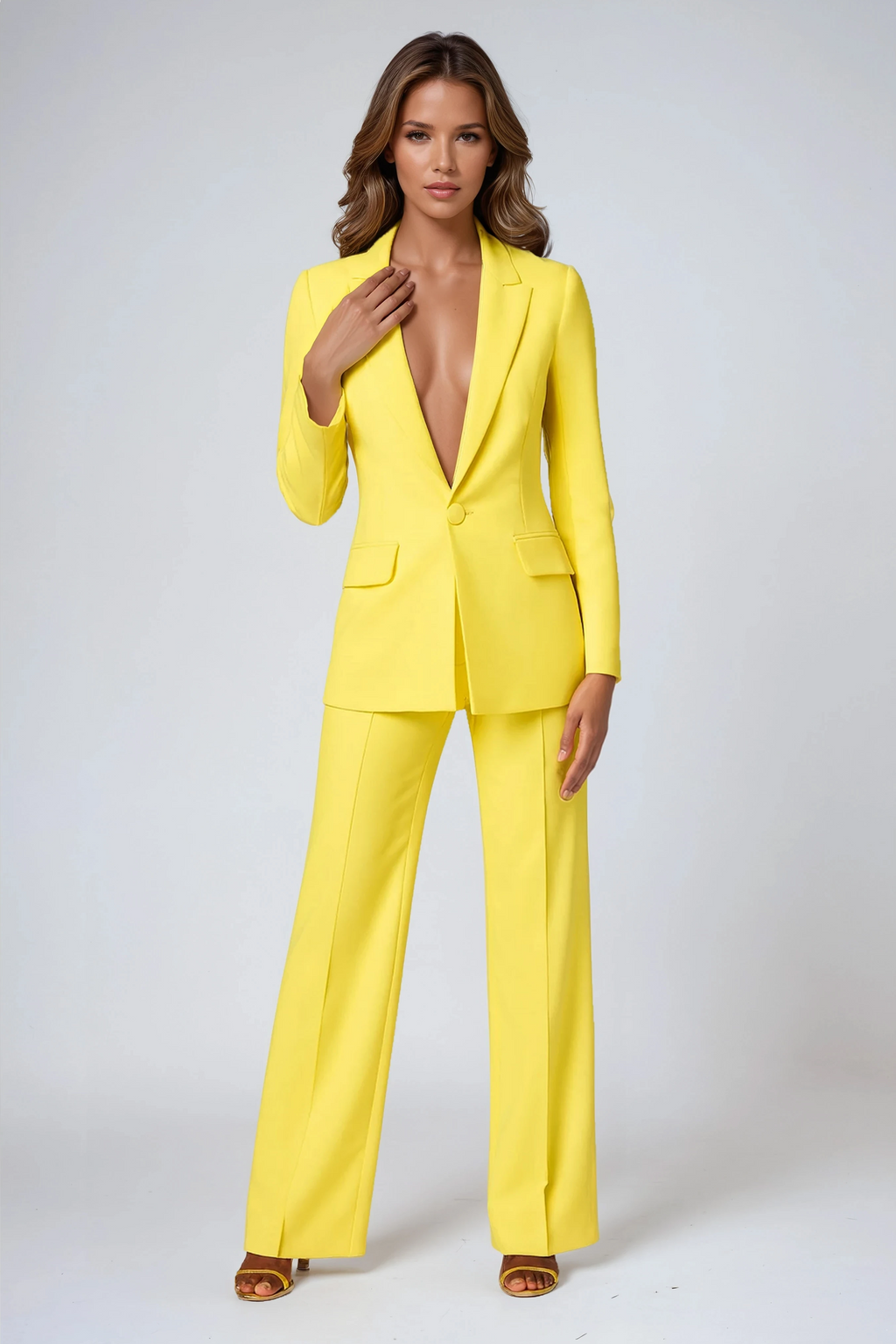 Women's Tailored Blazer and Wide Leg Trousers Set - Elegant Office Suit