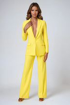 Women's Tailored Blazer and Wide Leg Trousers Set - Elegant Office Suit