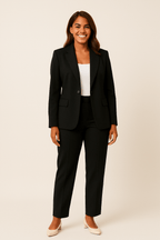 Women's Two-Piece Blazer and Trouser Set - Stylish Office Attire in Classic Fit