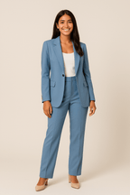 Women's Two-Piece Blazer and Trouser Set - Stylish Office Attire in Classic Fit