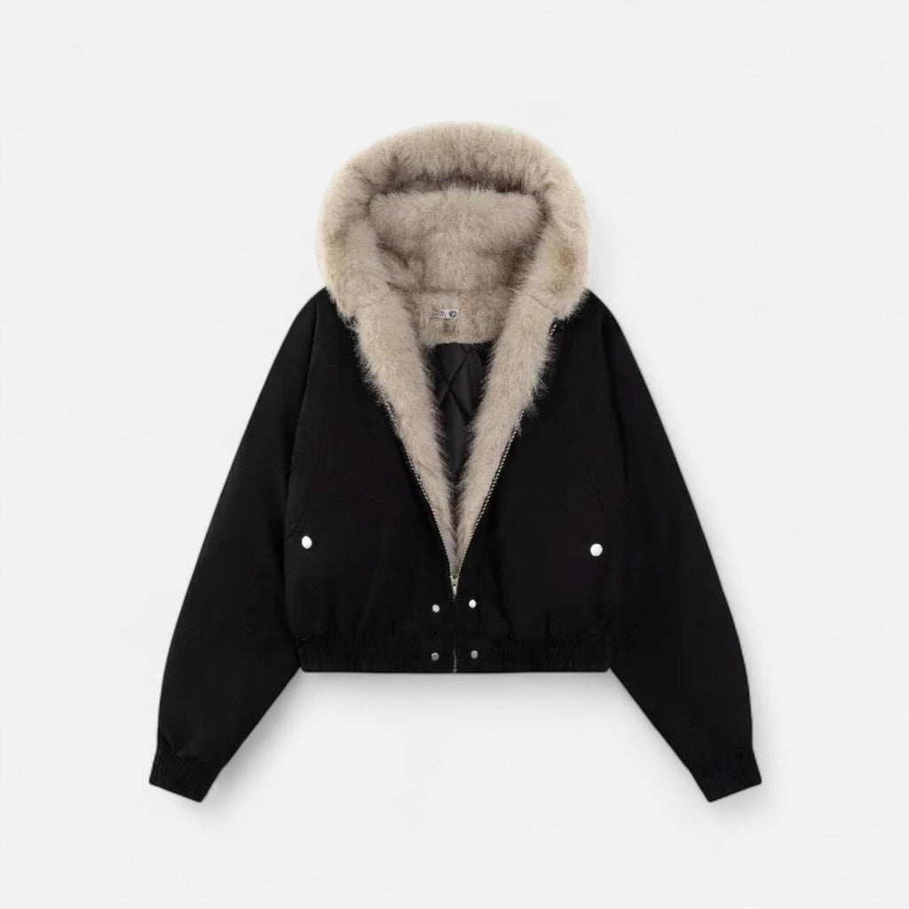 Women's Hooded Winter Coat with Fur Collar - Vintage Style Warm Outerwear for Cold Weather