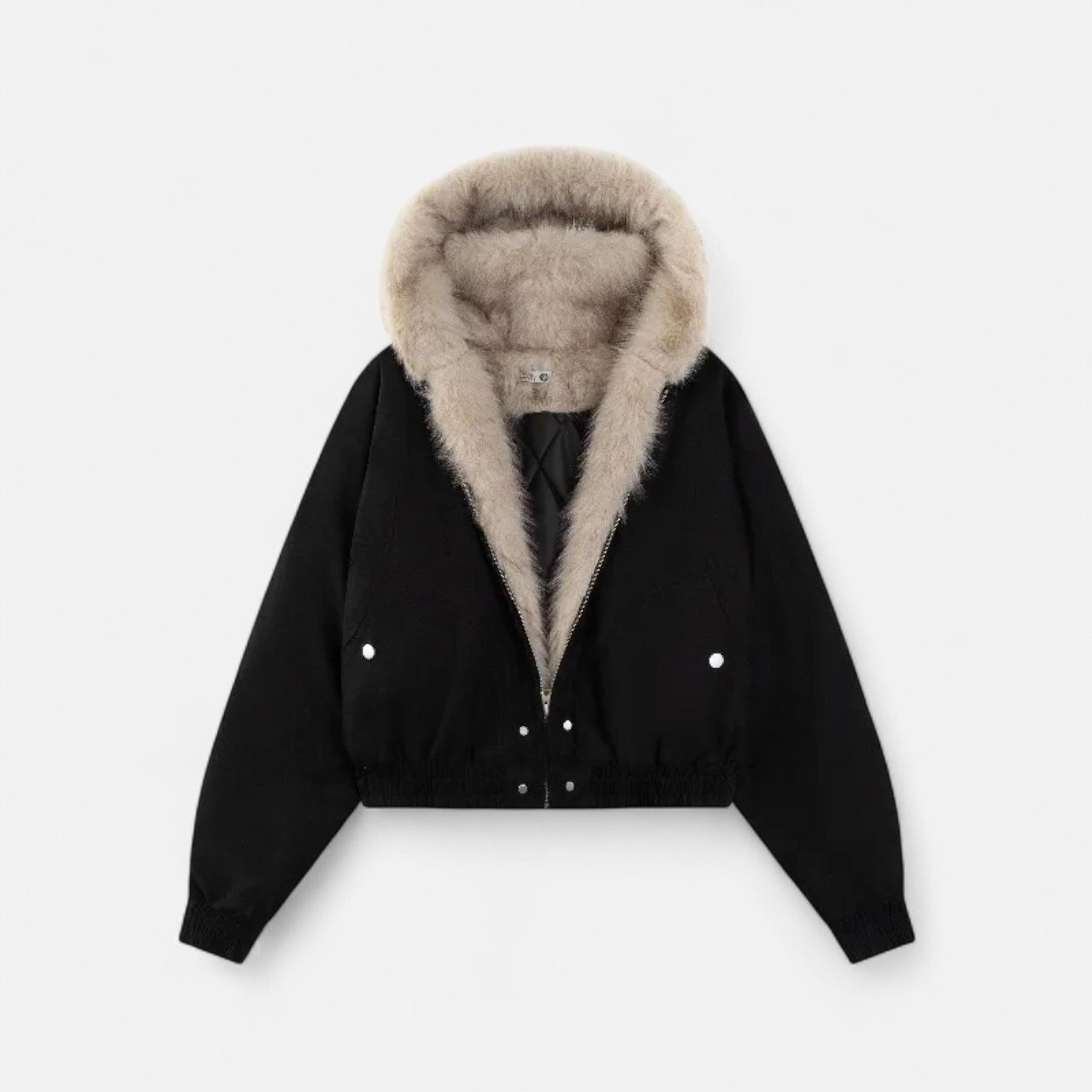 Women's Hooded Winter Coat with Fur Collar - Vintage Style Warm Outerwear for Cold Weather