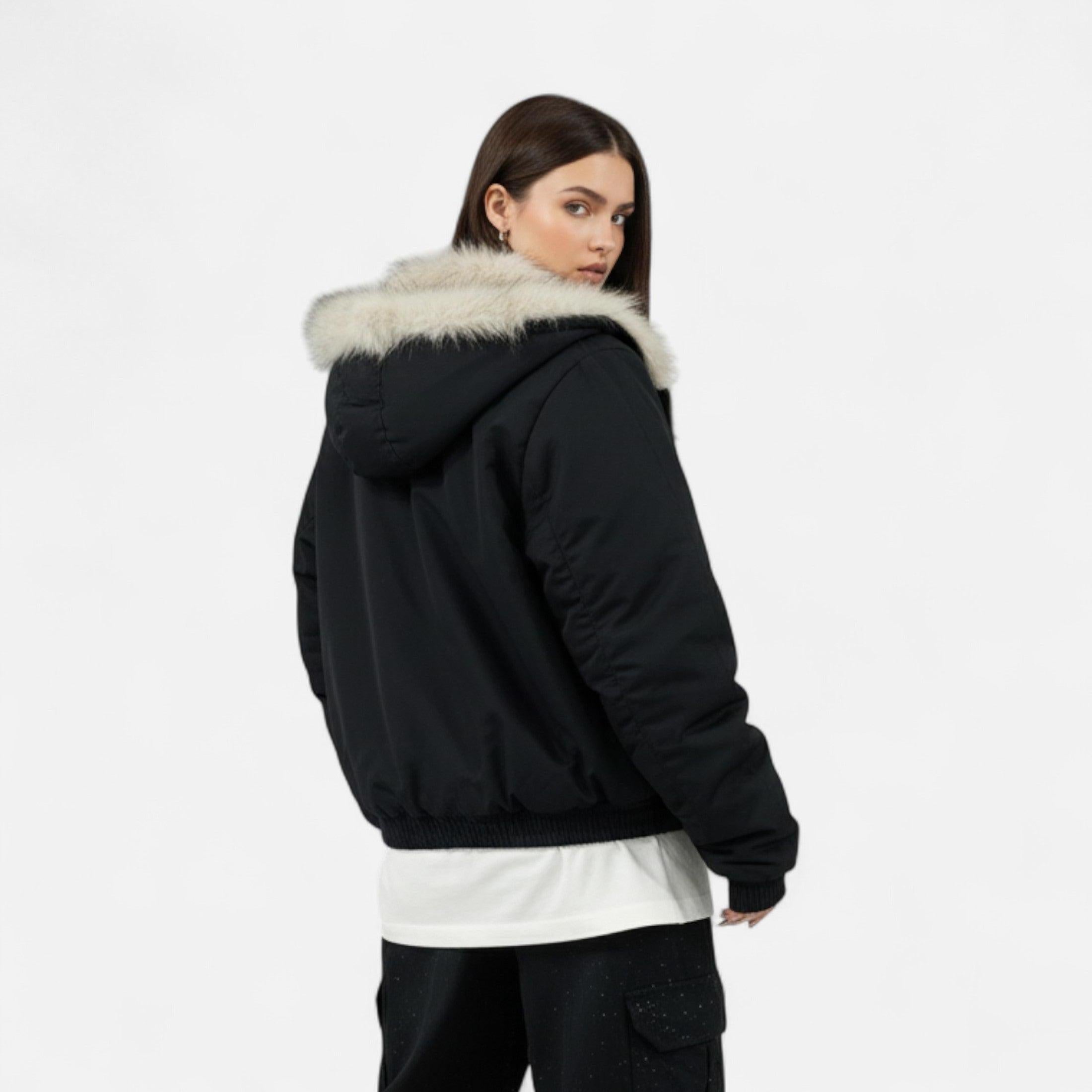 Women's Hooded Winter Coat with Fur Collar - Vintage Style Warm Outerwear for Cold Weather