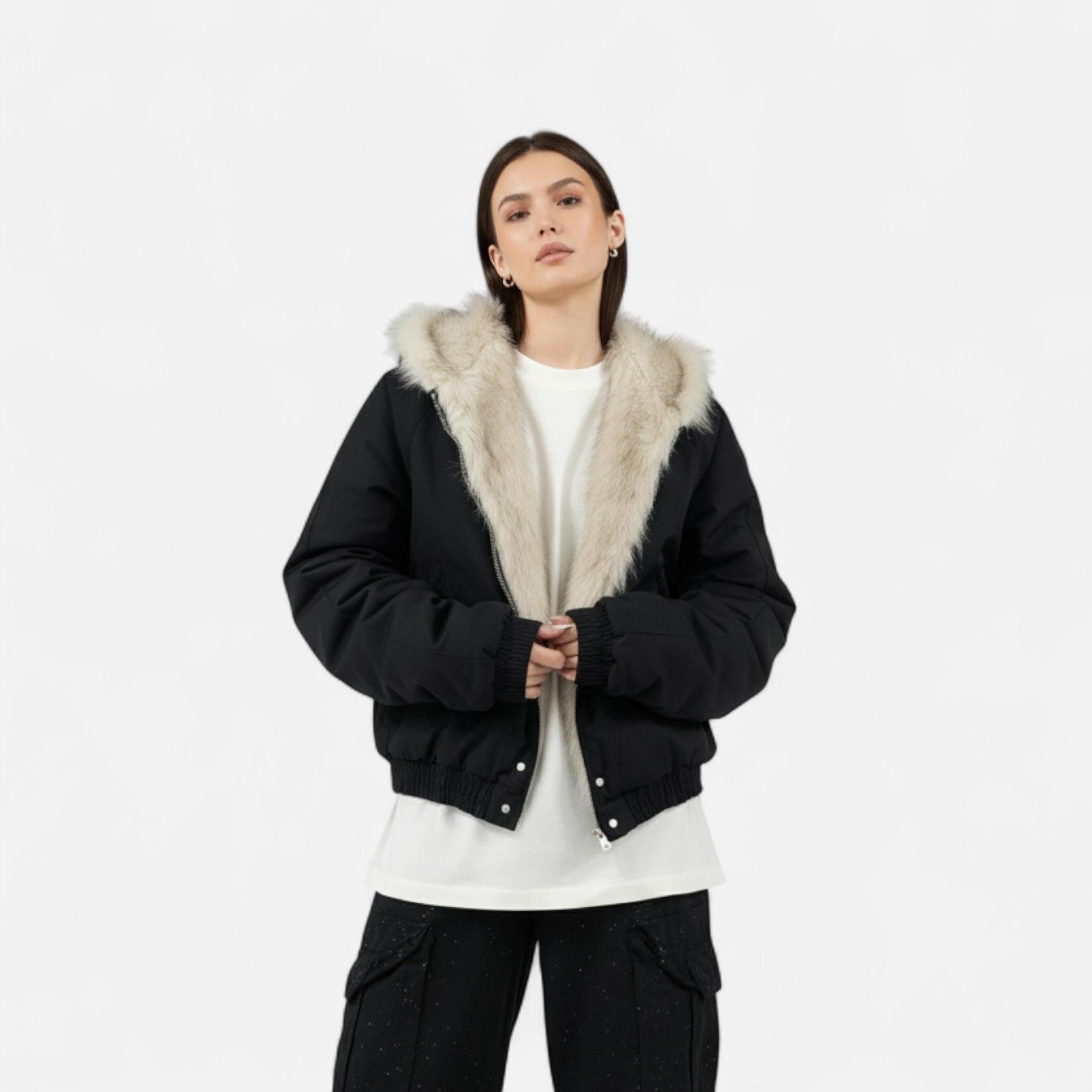 Women's Hooded Winter Coat with Fur Collar - Vintage Style Warm Outerwear for Cold Weather