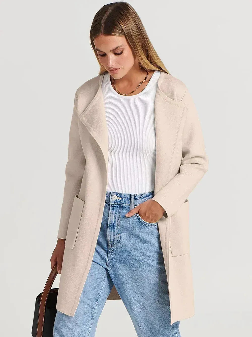 Wool Blend Lapel Coat for Women - Elegant Outerwear for Casual and Formal Wear