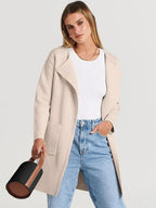 Wool Blend Lapel Coat for Women - Elegant Outerwear for Casual and Formal Wear