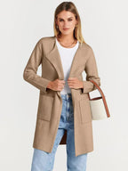 Wool Blend Lapel Coat for Women - Elegant Outerwear for Casual and Formal Wear