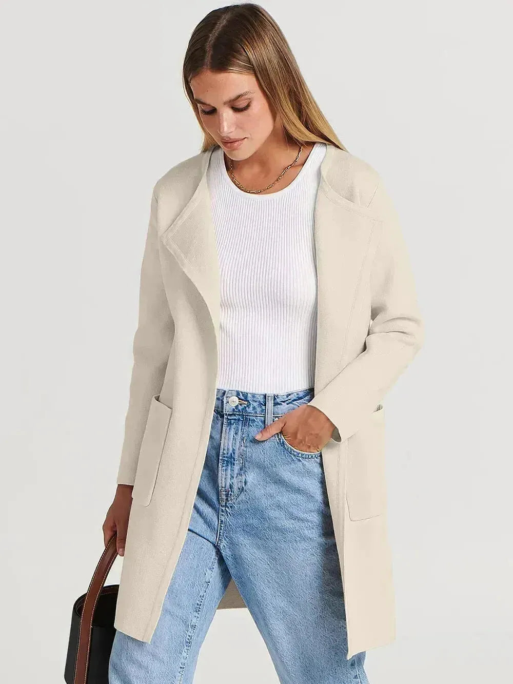 Wool Blend Lapel Coat for Women - Elegant Outerwear for Casual and Formal Wear