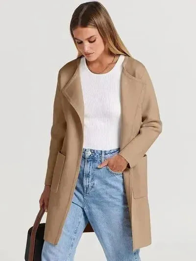 Wool Blend Lapel Coat for Women - Elegant Outerwear for Casual and Formal Wear