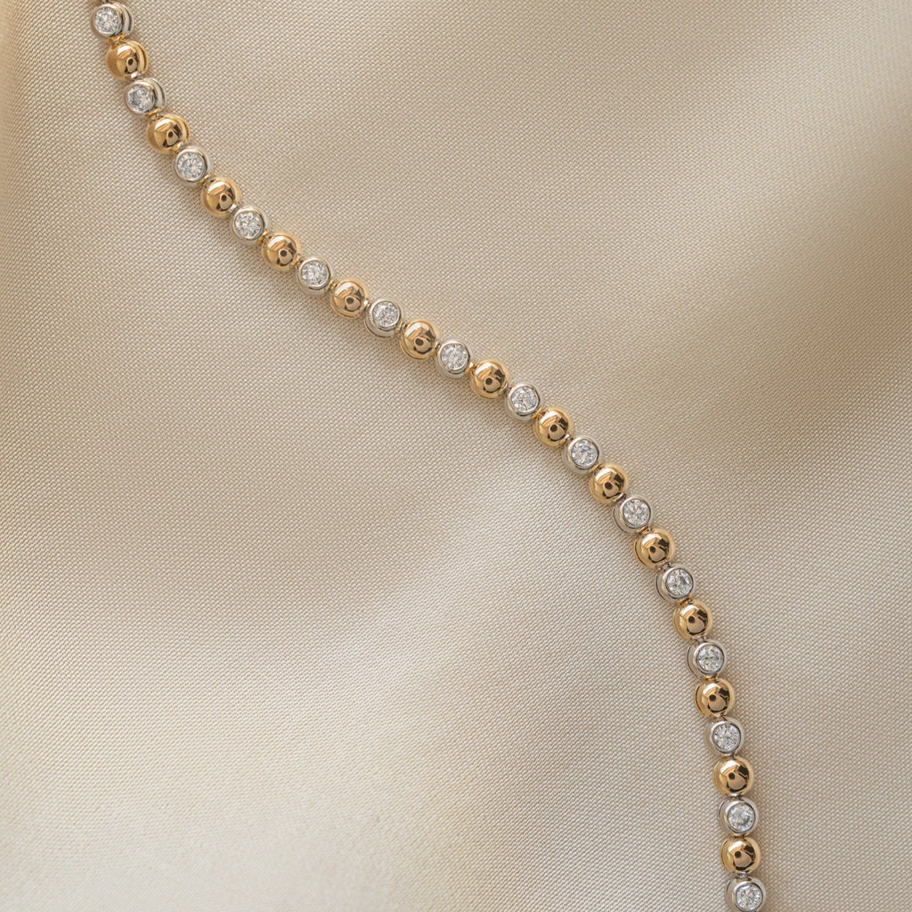 Two Tone Bead and Bezel Tennis Bracelet