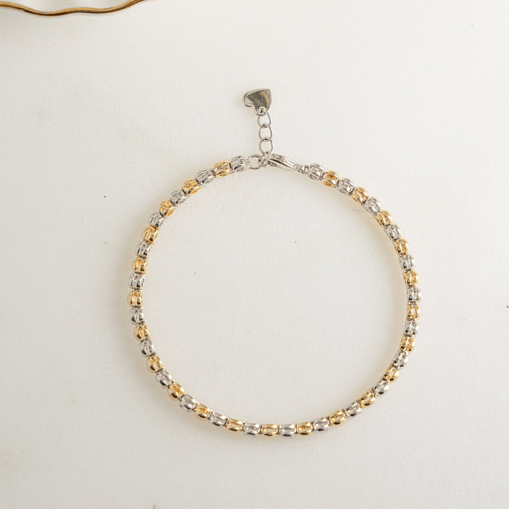 Two Tone Bead and Bezel Tennis Bracelet