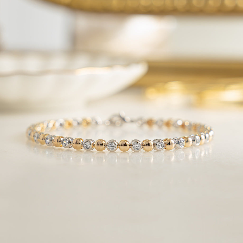 Two Tone Bead and Bezel Tennis Bracelet