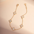 Dainty Mother of Pearl Clover Charm Bracelet