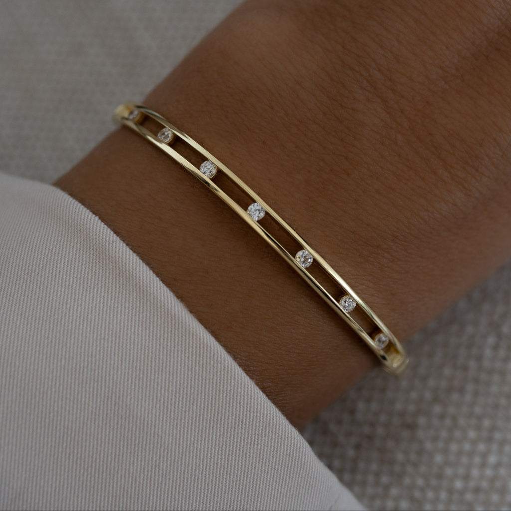 Sleek Stone Set Bangle Bracelet