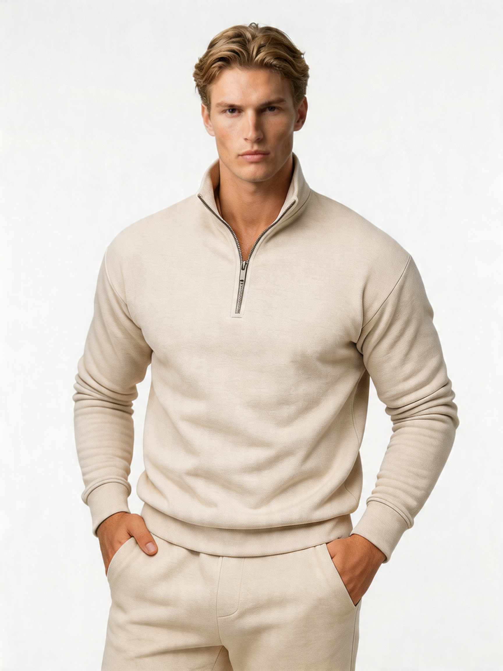Men's Knitted Half Zip Sweater - Soft Fabric Pullover for Cozy Autumn and Winter Wear