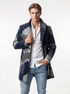 Houndstooth Checkered Wool Blend Long Coat | Stylish Overcoat for Men | Formal and Casual Wear