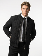 Men's Lightweight Insulated Bomber Jacket - Diamond Quilted Design for Casual Wear and Outdoor Activities