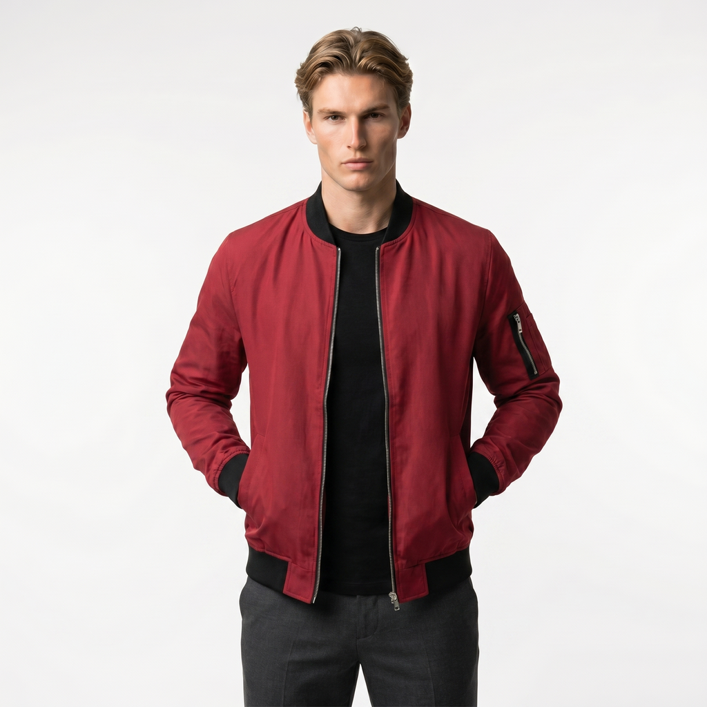 Men's Slim Fit Lightweight Zip-Up Bomber Jacket with Pockets - Casual Everyday Wear