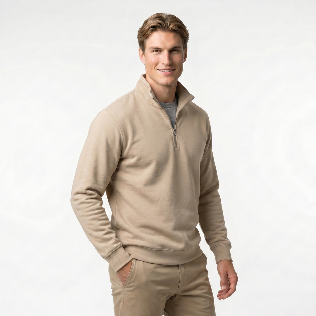 Men's Quarter Zip Sweatshirt | Soft Cotton Blend | Lightweight Casual Wear | Comfortable Everyday Style