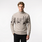 Men's Knit Christmas Sweater - Reindeer Forest Design - Cozy Pullover for Holiday Parties and Festive Events