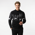 Men's Knit Christmas Sweater - Reindeer Forest Design - Cozy Pullover for Holiday Parties and Festive Events