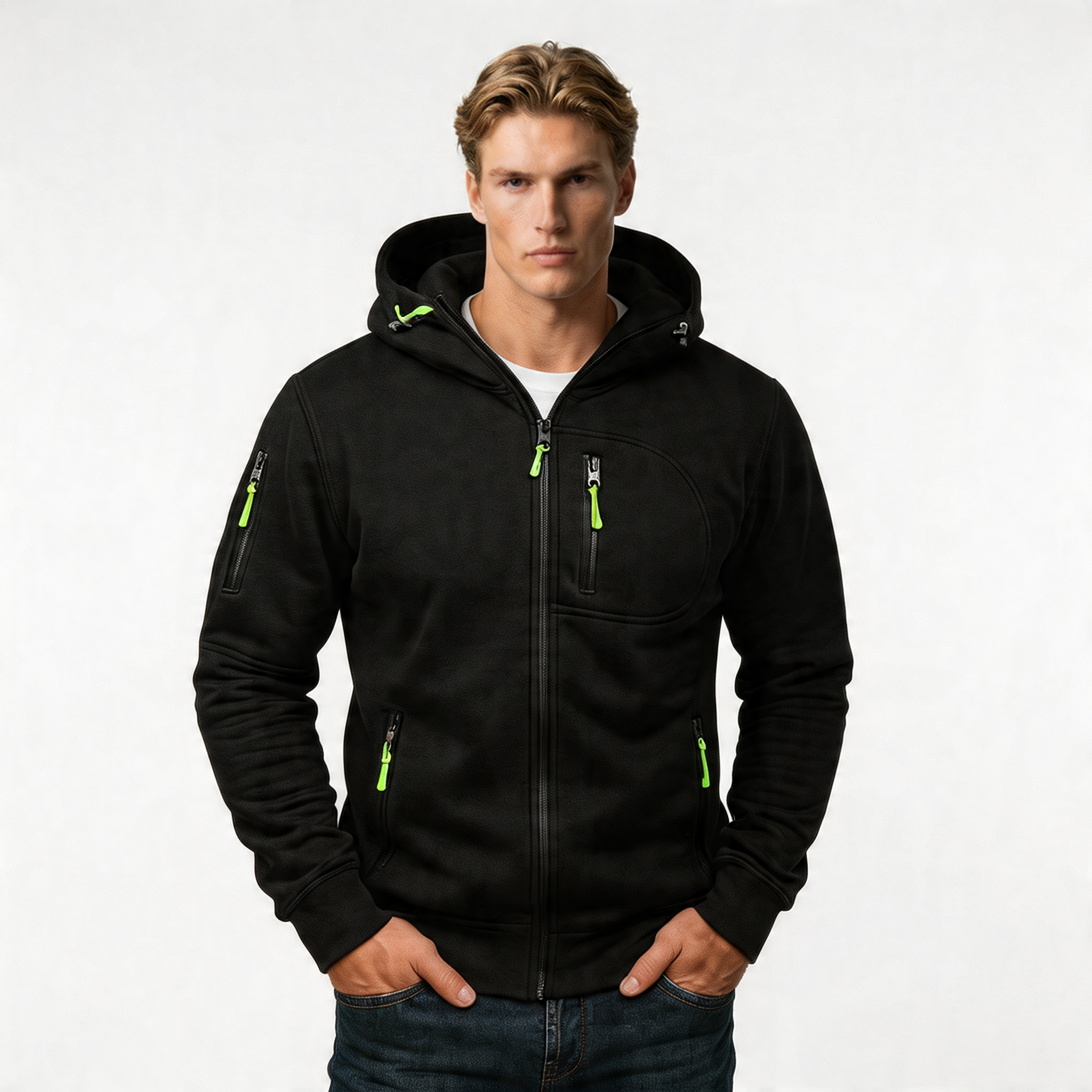 Men's Cotton Blend Adjustable Hooded Zip Hoodie - Casual Wear for everyday comfort