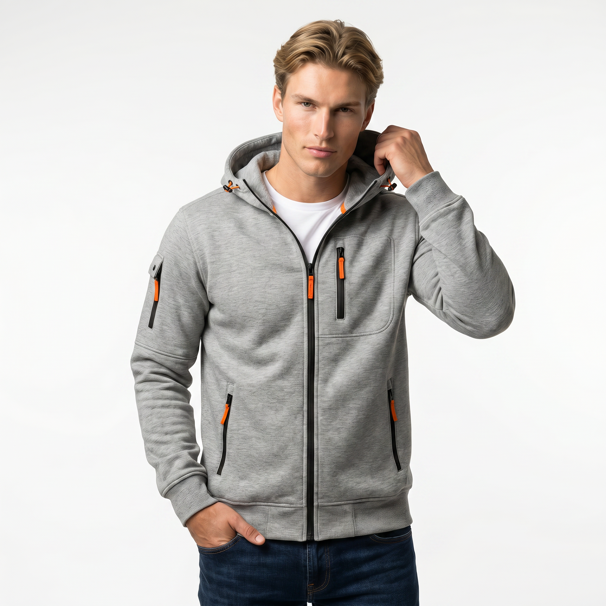 Men's Cotton Blend Adjustable Hooded Zip Hoodie - Casual Wear for everyday comfort