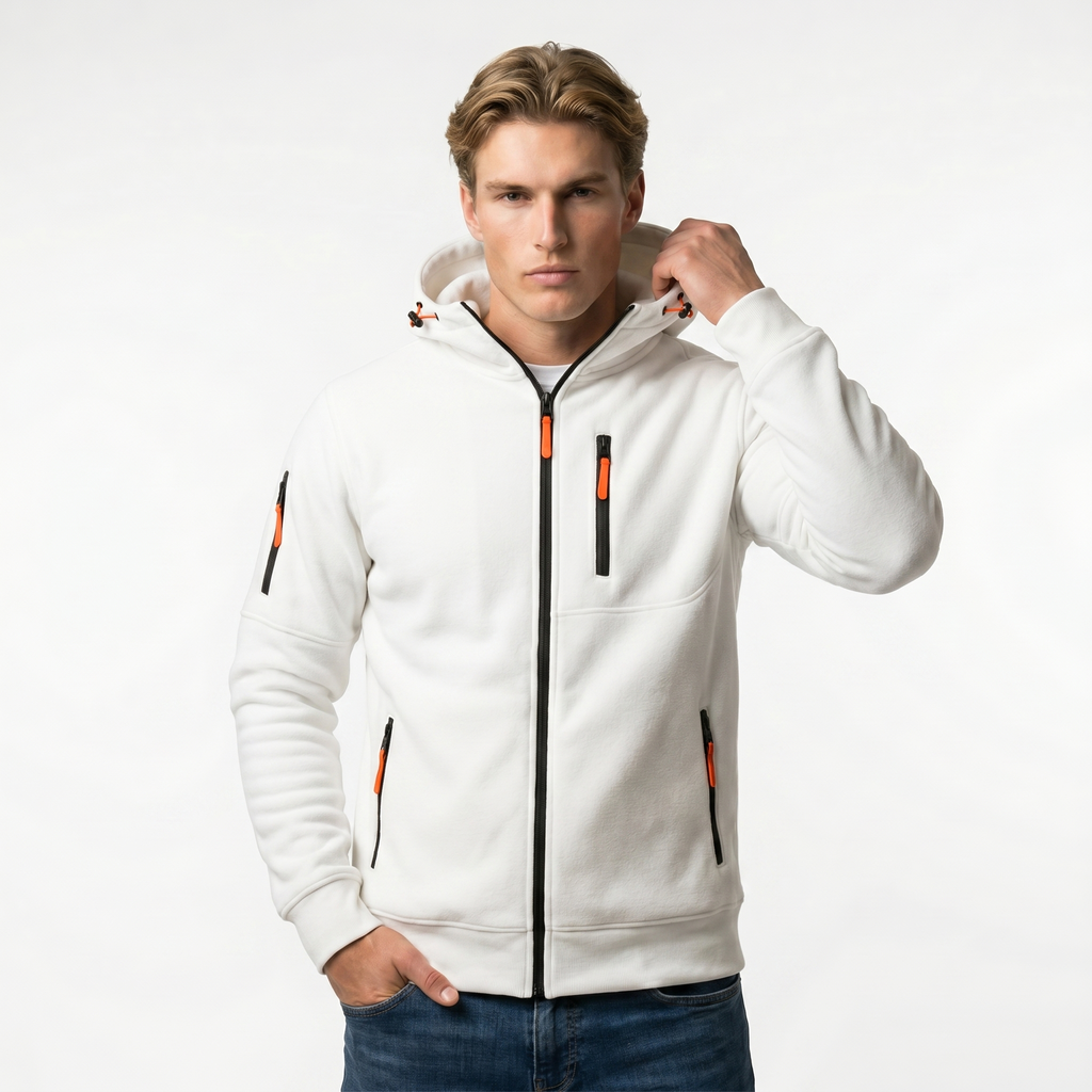 Men's Cotton Blend Adjustable Hooded Zip Hoodie - Casual Jacket for Everyday Wear