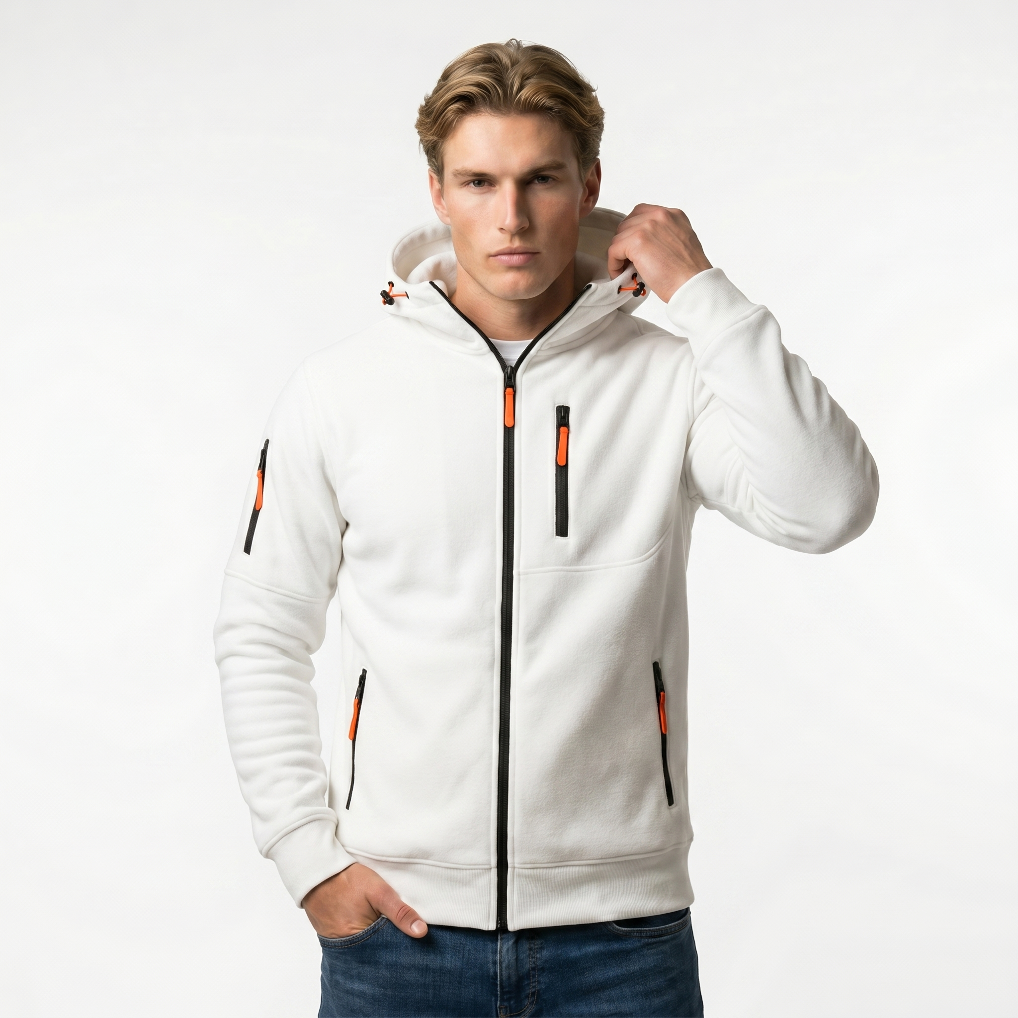Men's Cotton Blend Adjustable Hooded Zip Hoodie - Casual Wear for everyday comfort