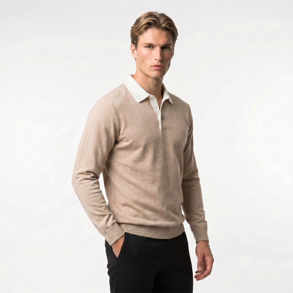 Men's Cotton Blend Long Sleeve Sweatshirt with Contrast Collar | Casual Pullover for Everyday Wear