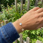 Dainty Mother of Pearl Clover Charm Bracelet