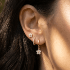 Gold Crystal Flower Stud and Hoop Earrings Set