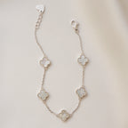 Dainty Mother of Pearl Clover Charm Bracelet